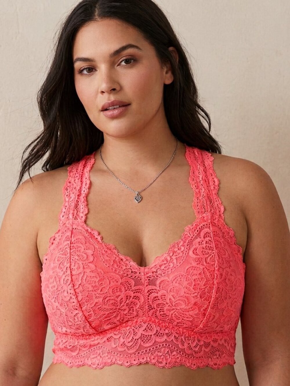Torrid Coral Pink Lace Racerback Bralette | Size 0 (12/L)